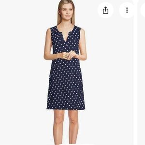 Lands' End Navy and White Polka Dot Dress